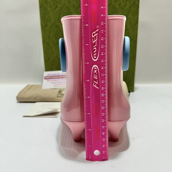 Gucci Interlocking G Size 37/ US 7 Ankle Rubber Rain Boots Pink Blue NIB - Picture 10 of 15